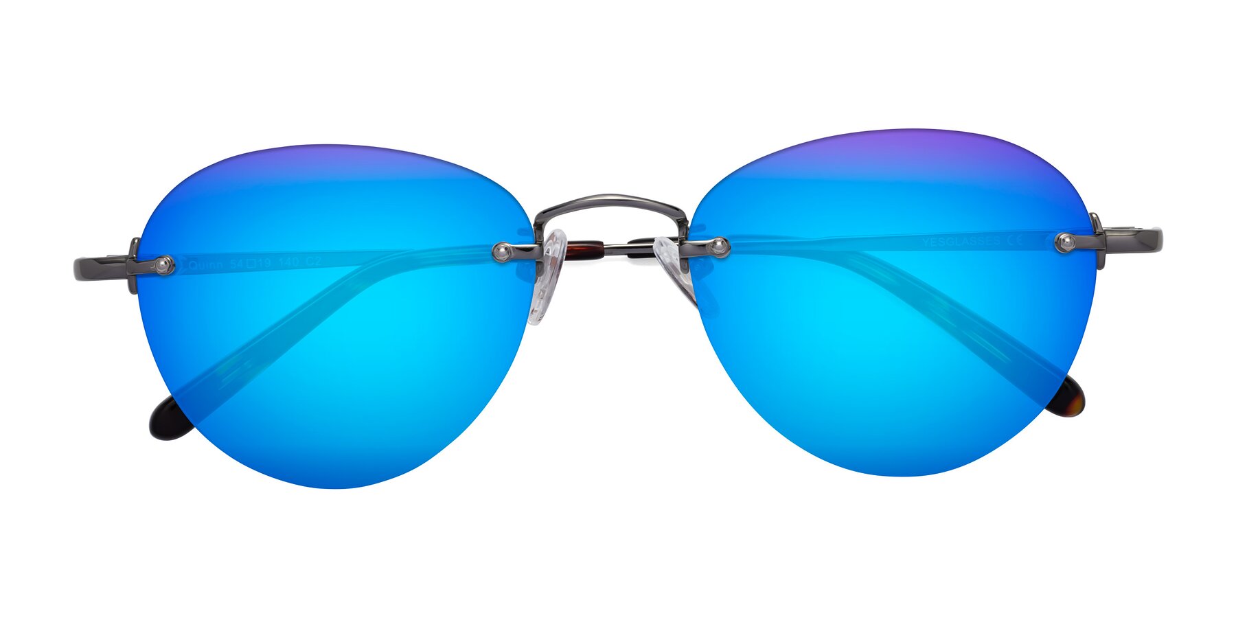Folded Front of Quinn in Gunmetal with Blue Mirrored Lenses