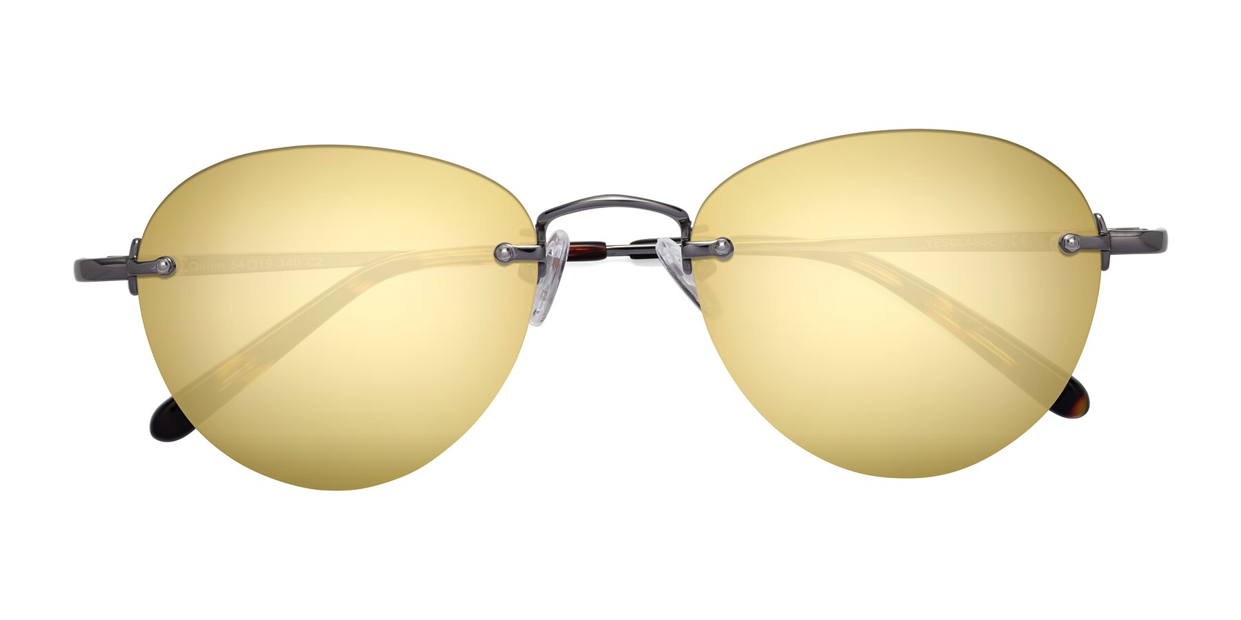 Folded Front of Quinn in Gunmetal with Gold Mirrored Lenses