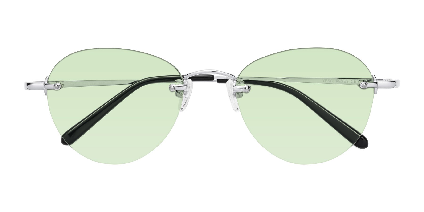 Folded Front of Quinn in Silver with Light Green Tinted Lenses