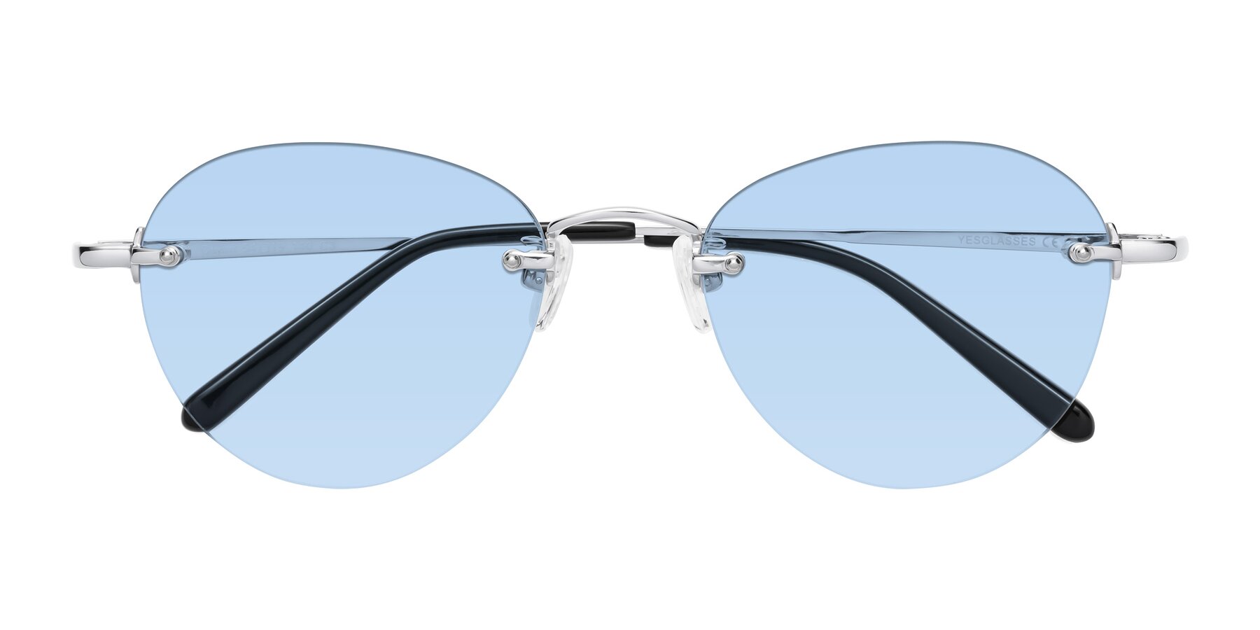 Folded Front of Quinn in Silver with Light Blue Tinted Lenses