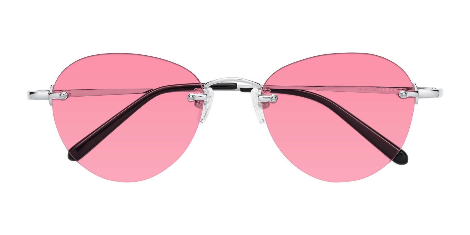 Folded Front of Quinn in Silver with Pink Tinted Lenses