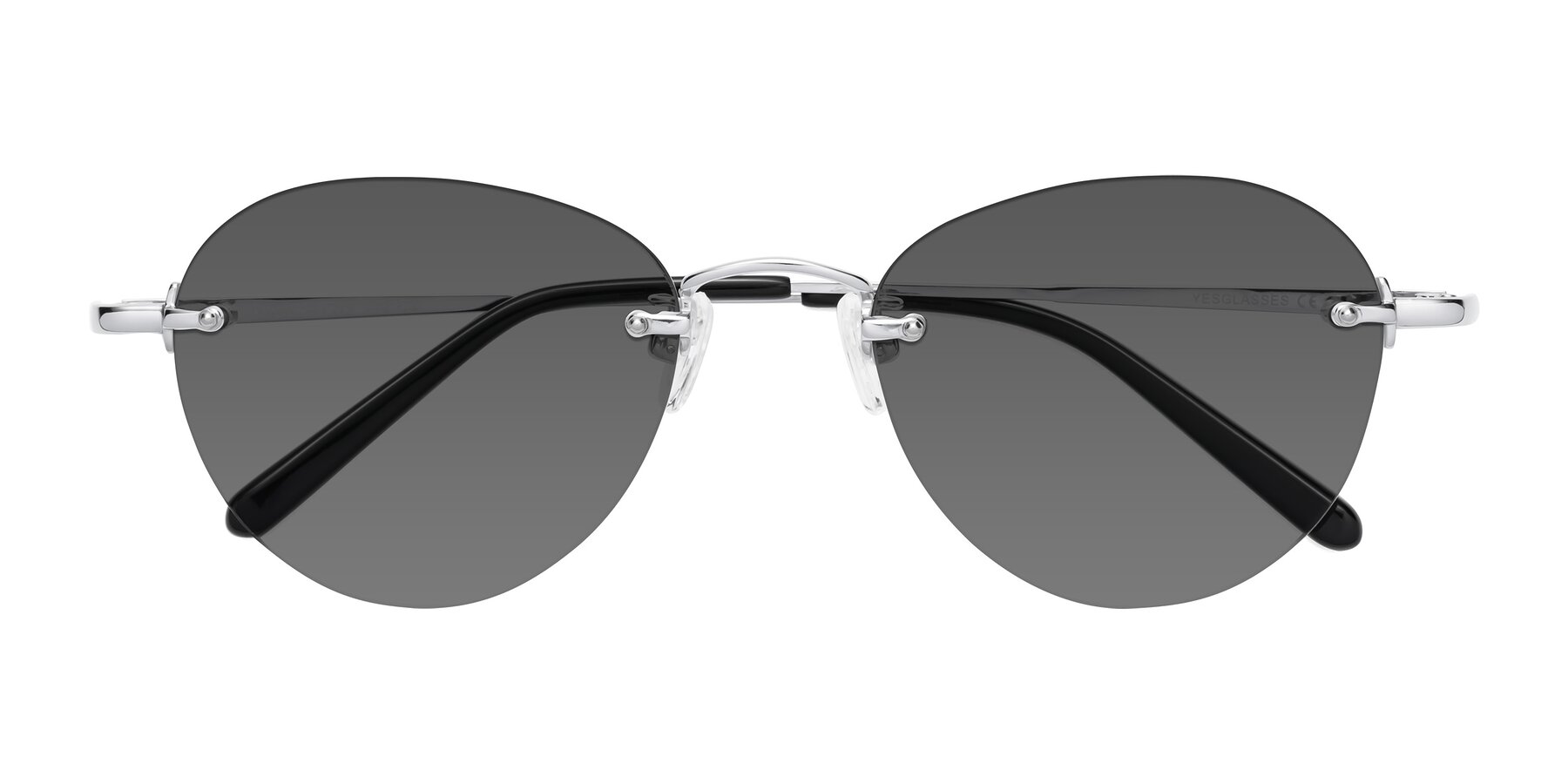 Folded Front of Quinn in Silver with Medium Gray Tinted Lenses