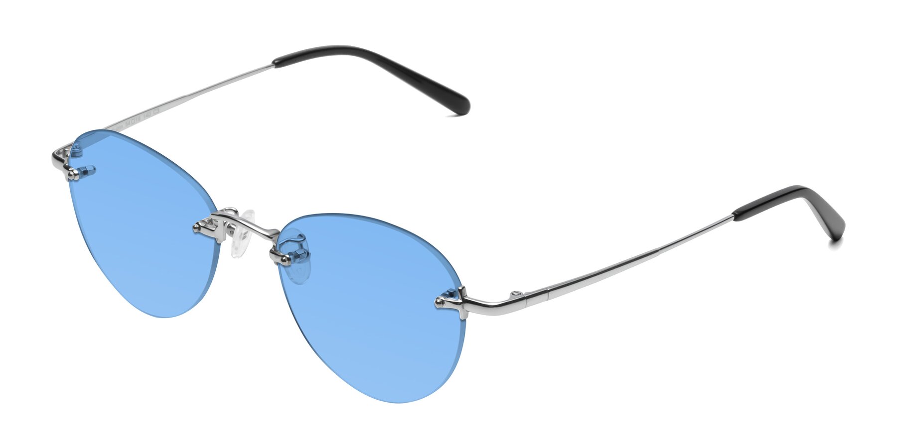 Angle of Quinn in Silver with Medium Blue Tinted Lenses