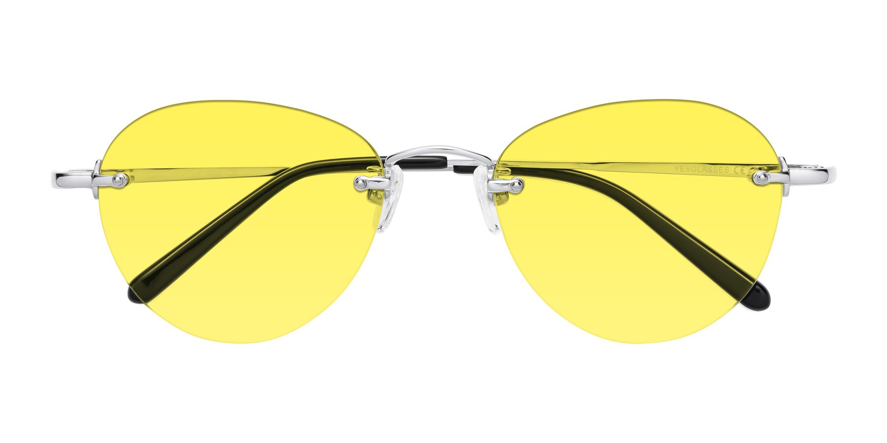 Folded Front of Quinn in Silver with Medium Yellow Tinted Lenses