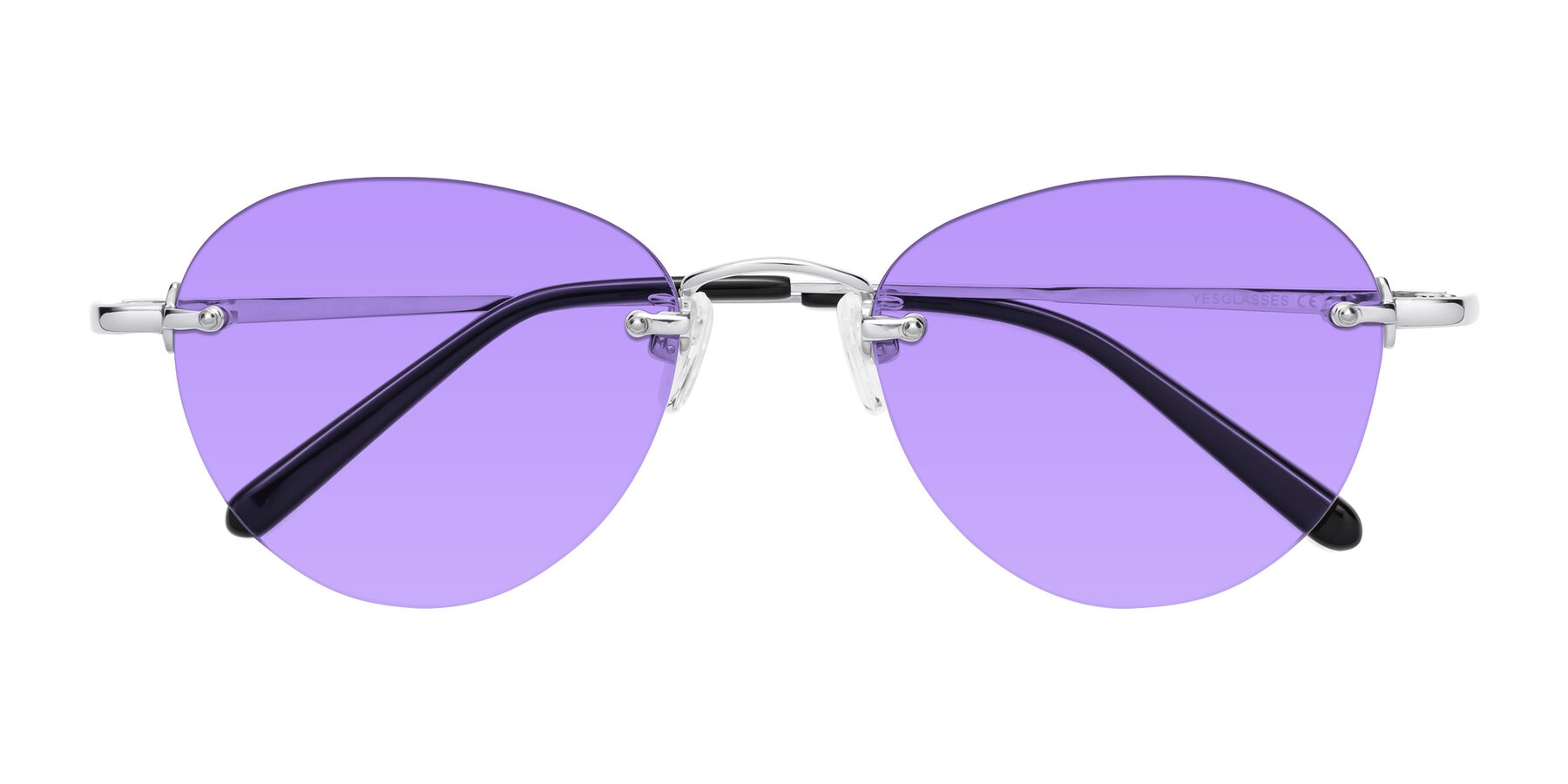 Folded Front of Quinn in Silver with Medium Purple Tinted Lenses