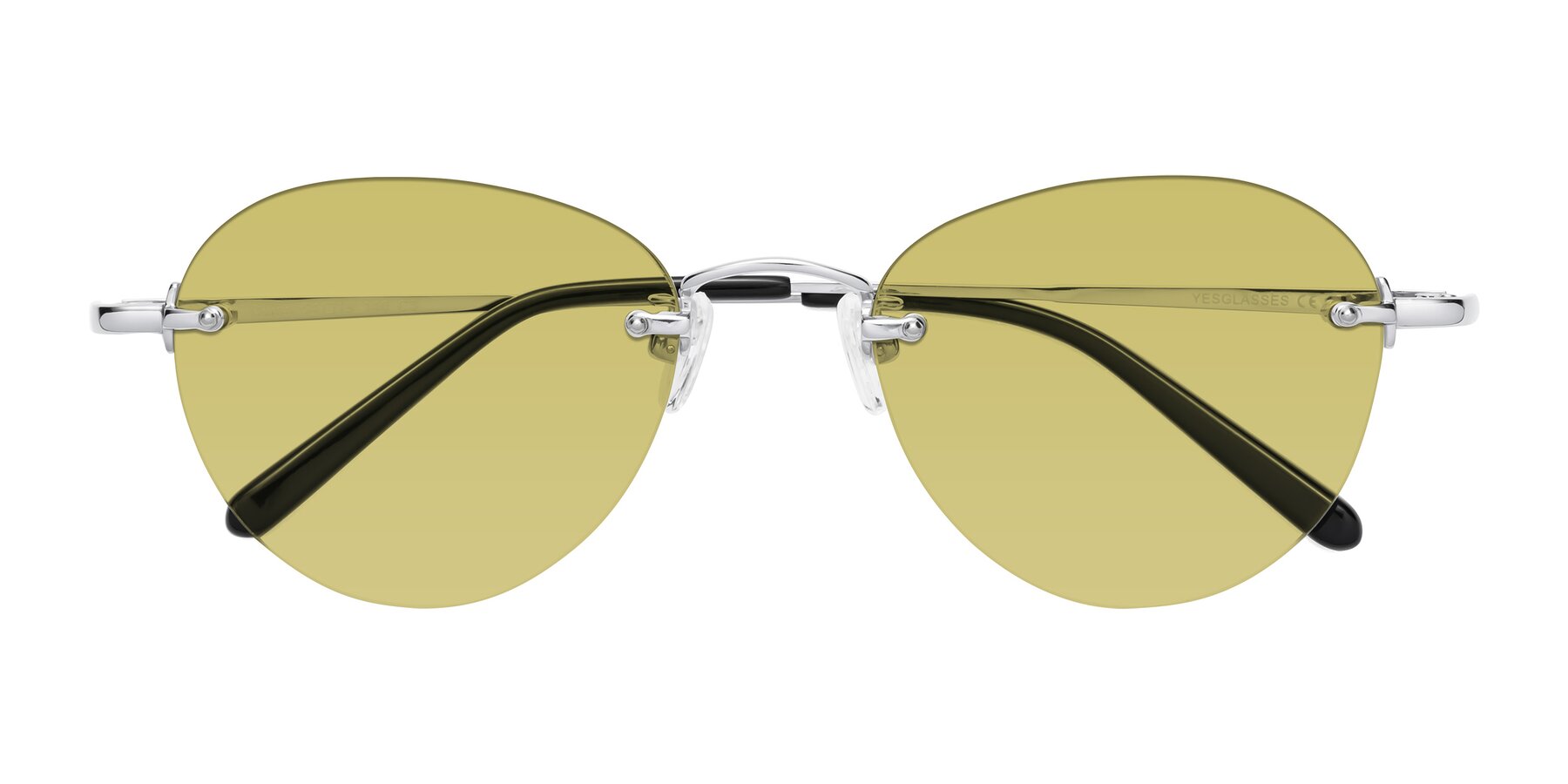 Folded Front of Quinn in Silver with Medium Champagne Tinted Lenses