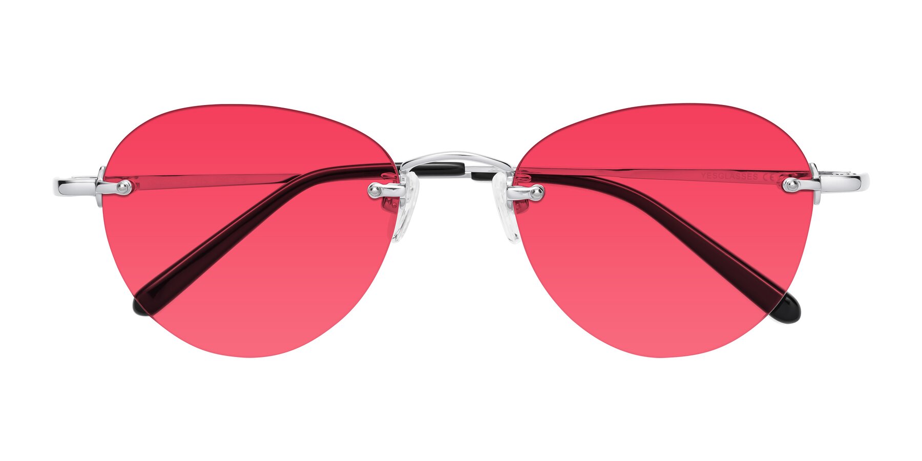 Folded Front of Quinn in Silver with Red Tinted Lenses