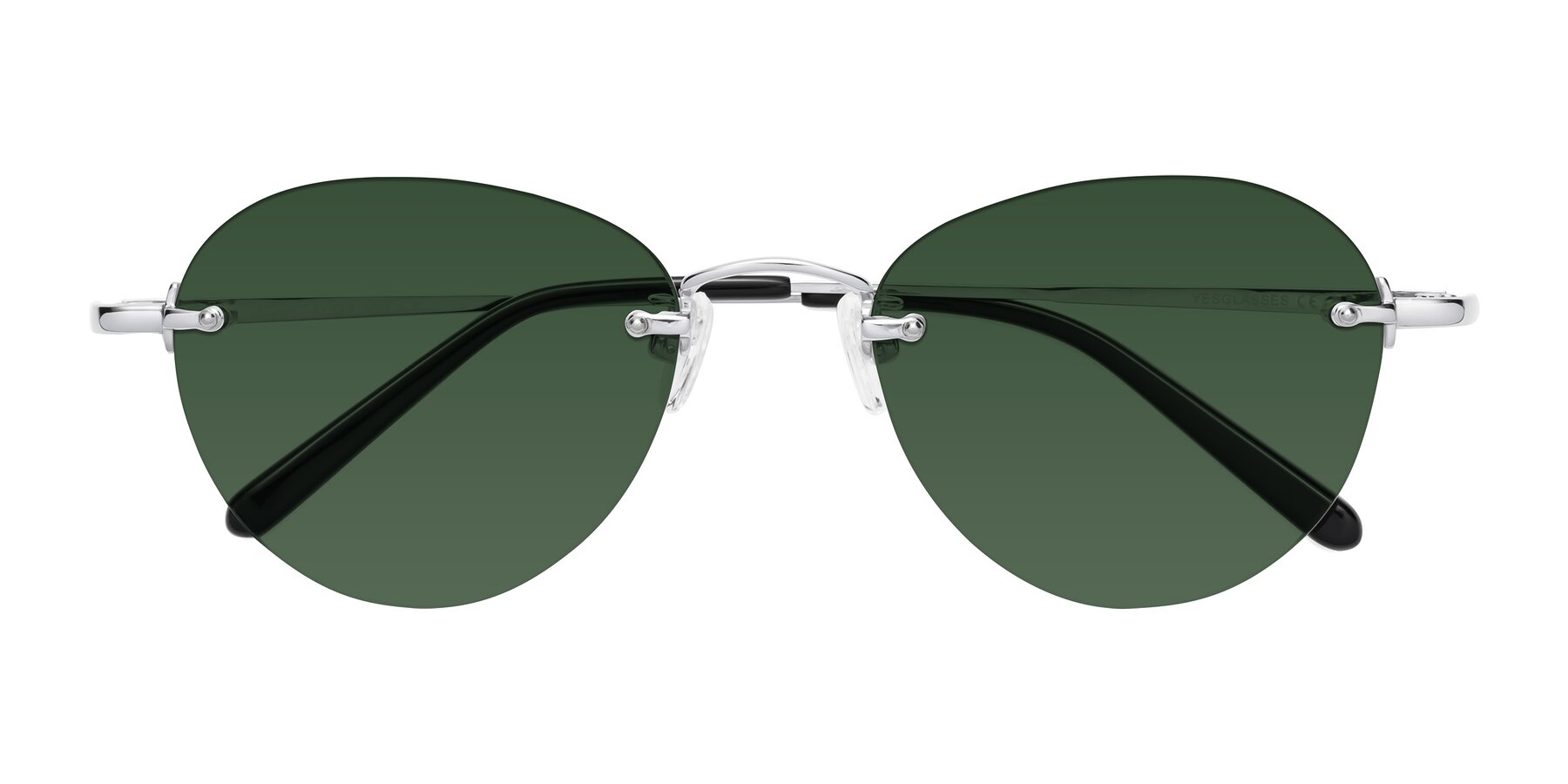 Folded Front of Quinn in Silver with Green Tinted Lenses