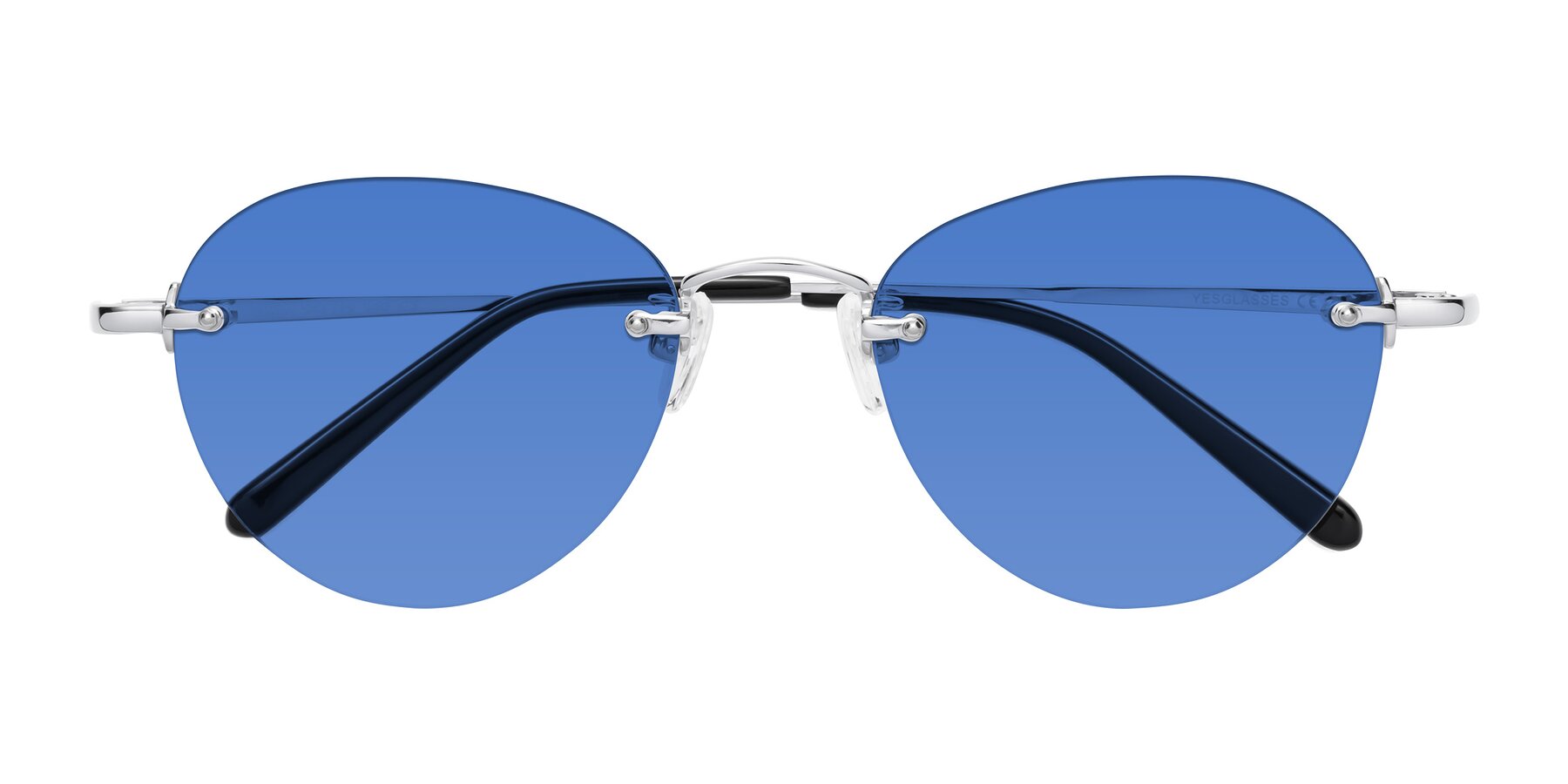 Folded Front of Quinn in Silver with Blue Tinted Lenses
