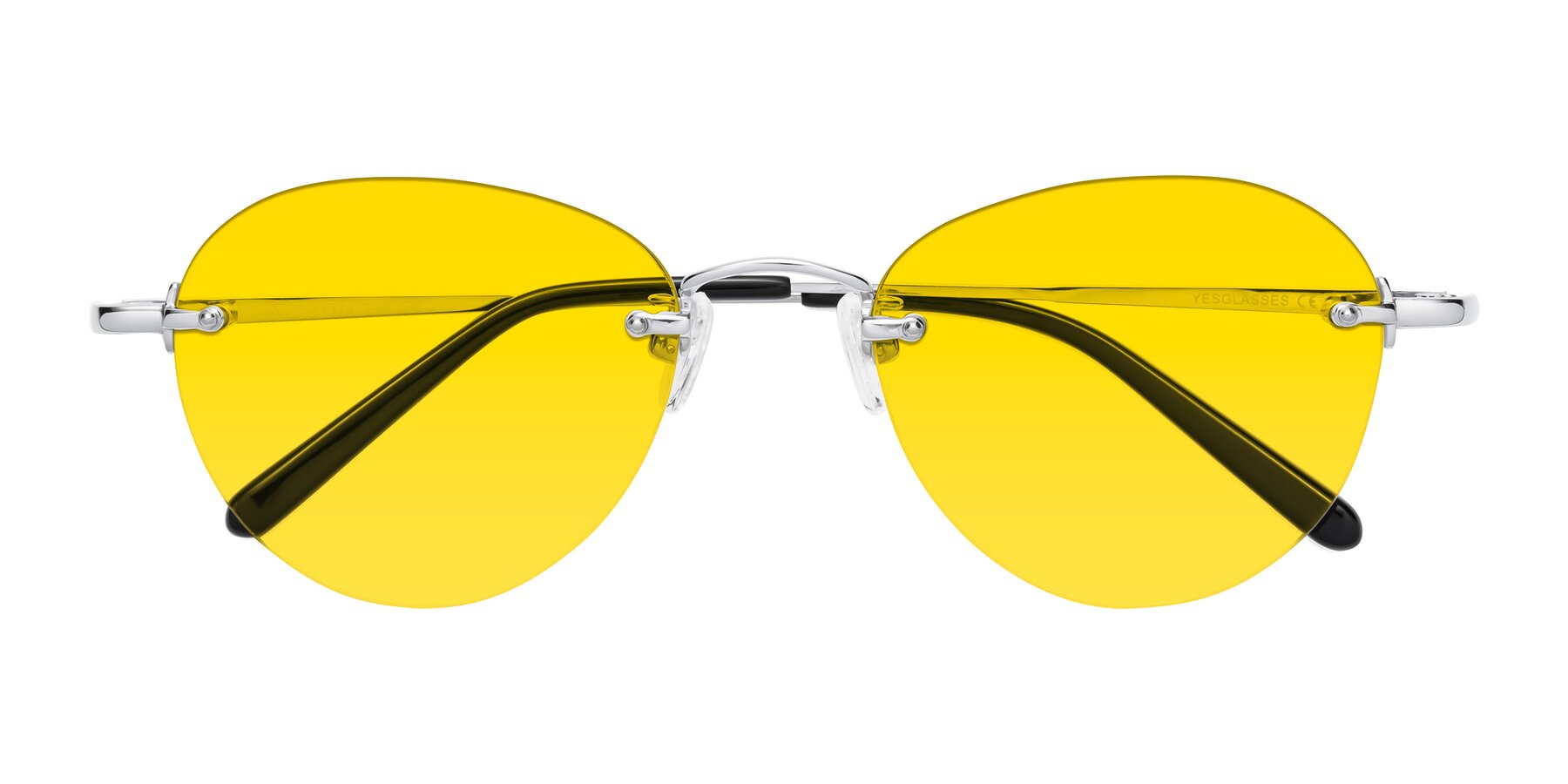 Folded Front of Quinn in Silver with Yellow Tinted Lenses