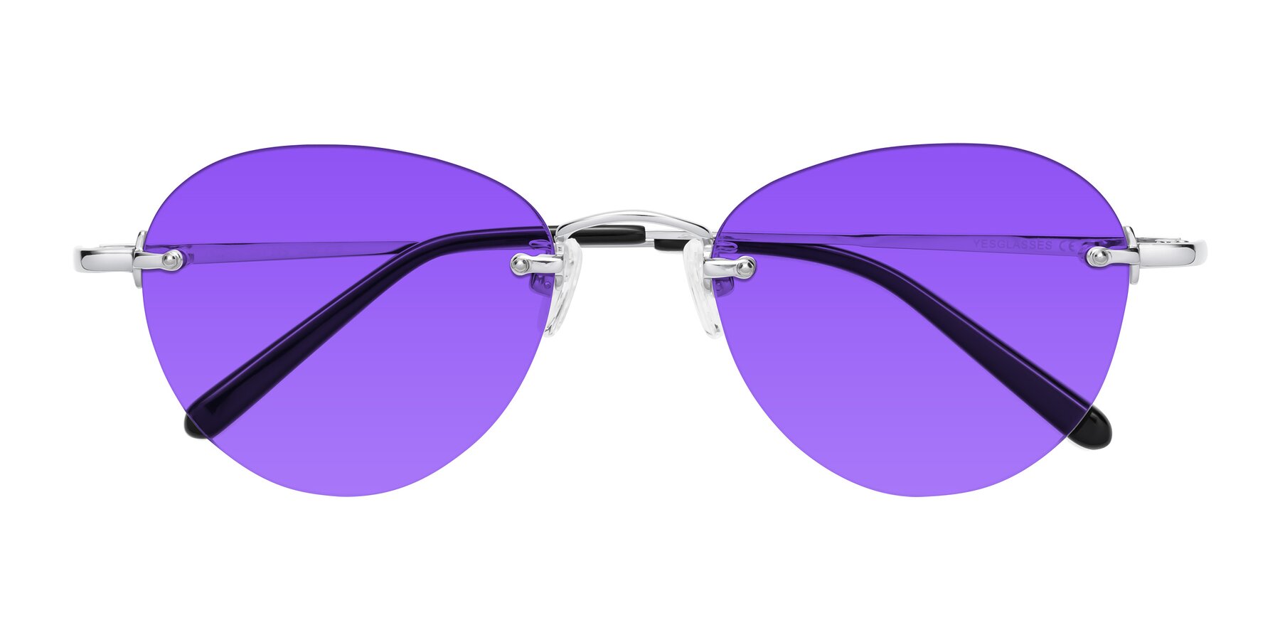 Folded Front of Quinn in Silver with Purple Tinted Lenses