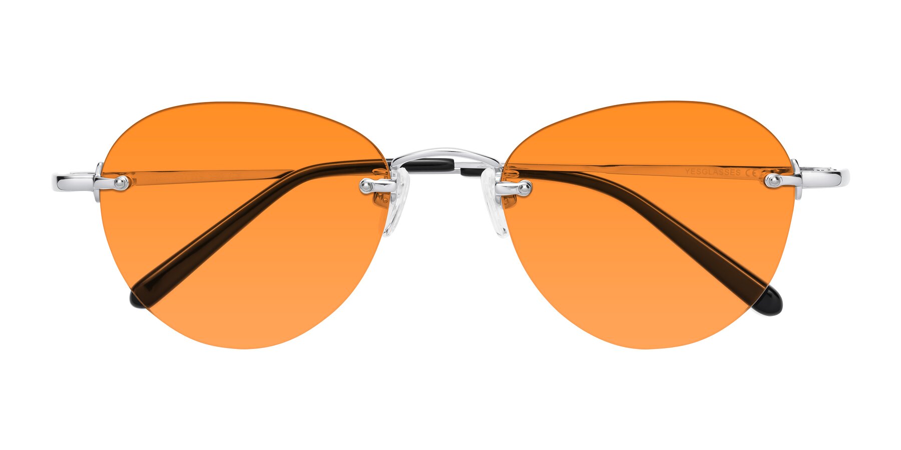 Folded Front of Quinn in Silver with Orange Tinted Lenses
