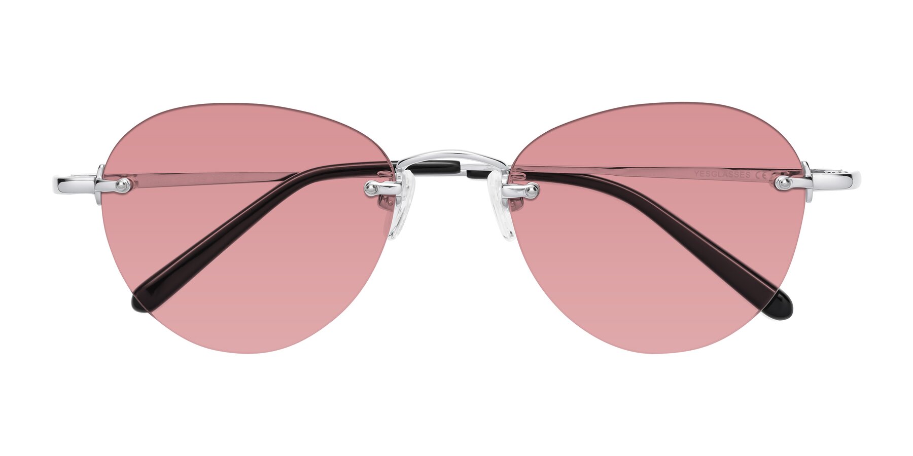 Folded Front of Quinn in Silver with Medium Garnet Tinted Lenses