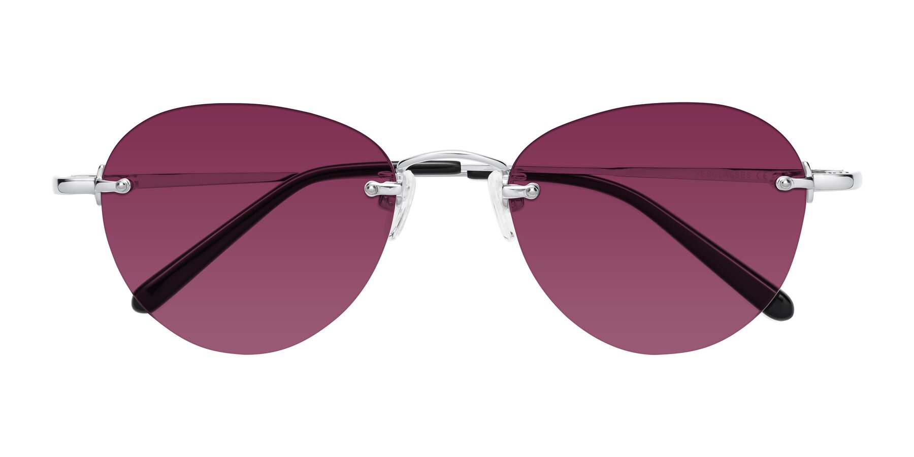 Folded Front of Quinn in Silver with Wine Tinted Lenses