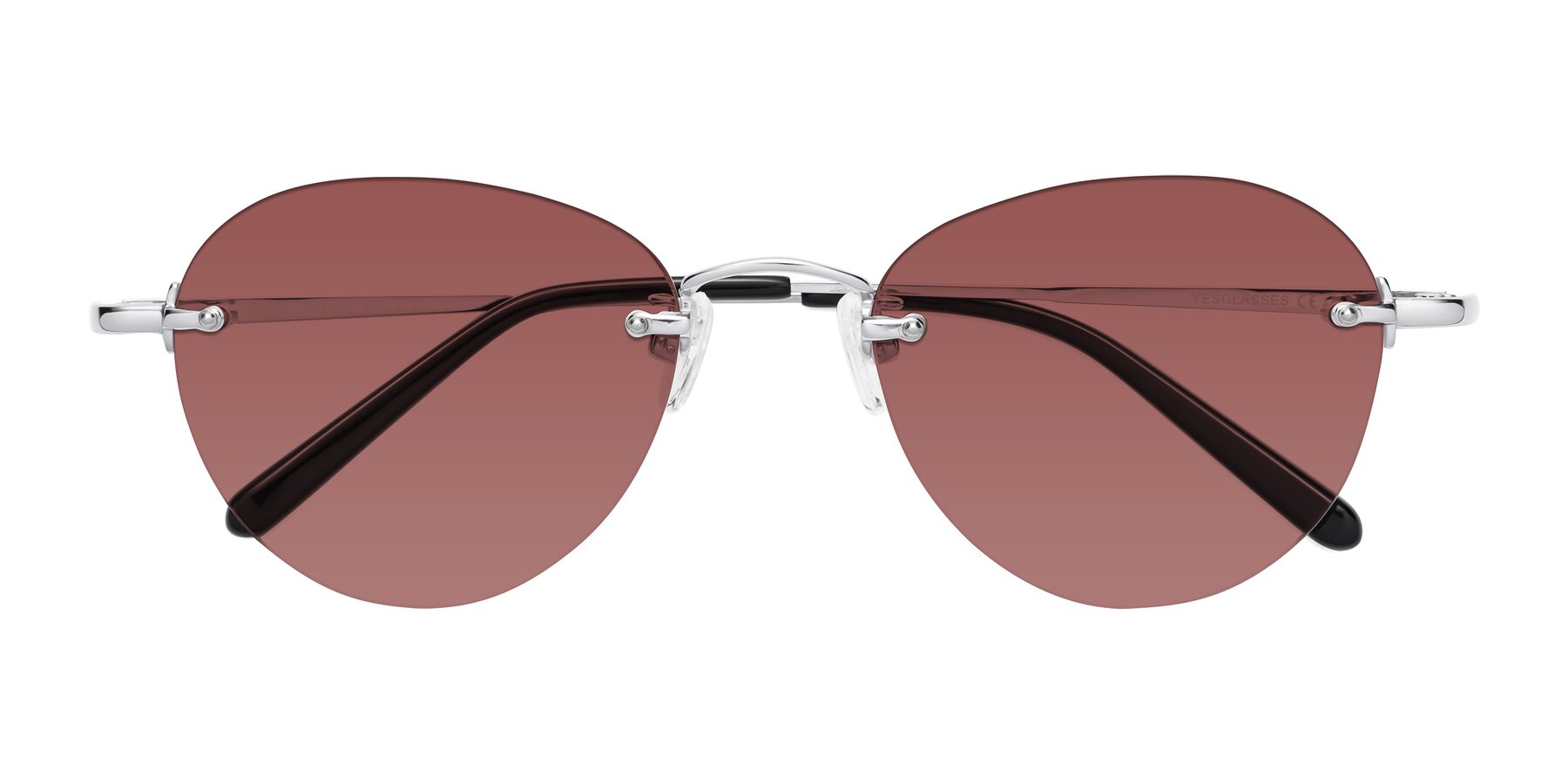 Folded Front of Quinn in Silver with Garnet Tinted Lenses