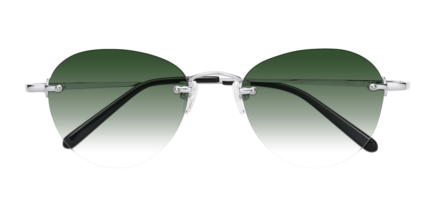 Folded Front of Quinn in Silver with Green Gradient Lenses