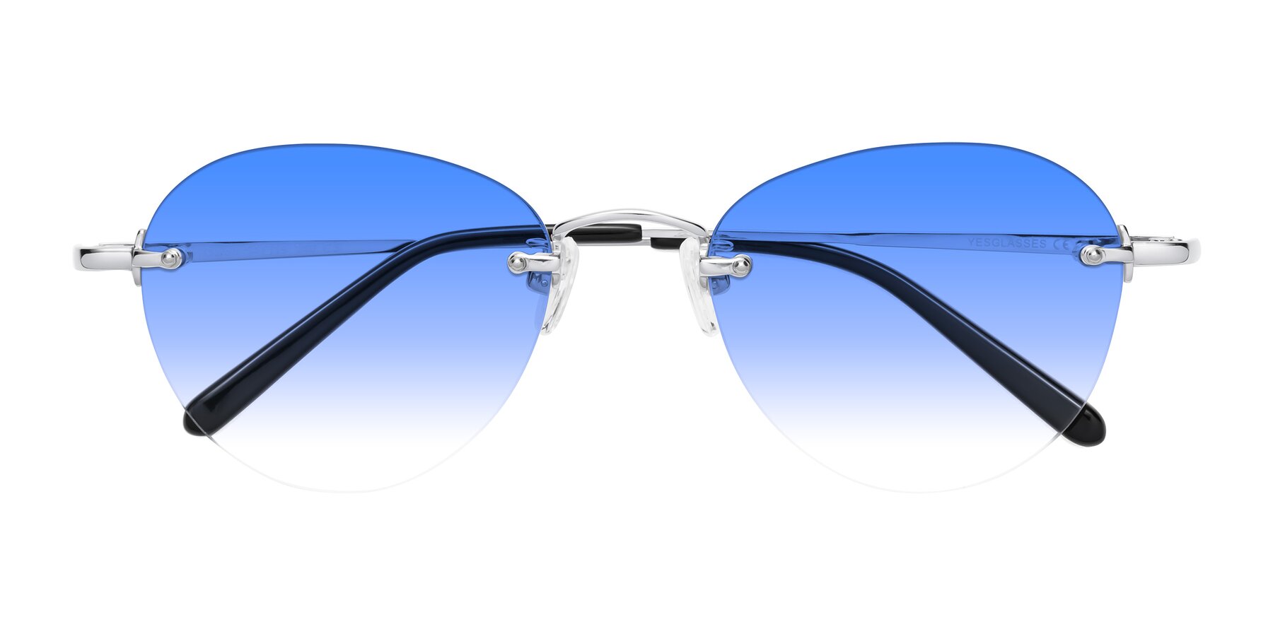 Folded Front of Quinn in Silver with Blue Gradient Lenses