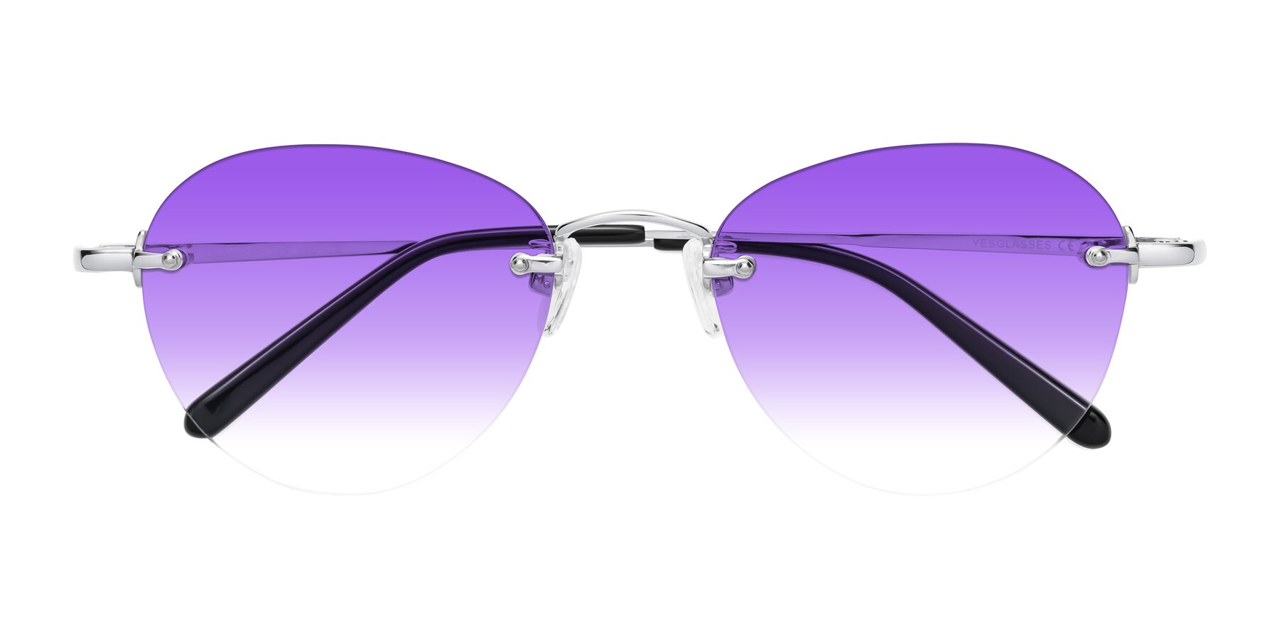 Folded Front of Quinn in Silver with Purple Gradient Lenses