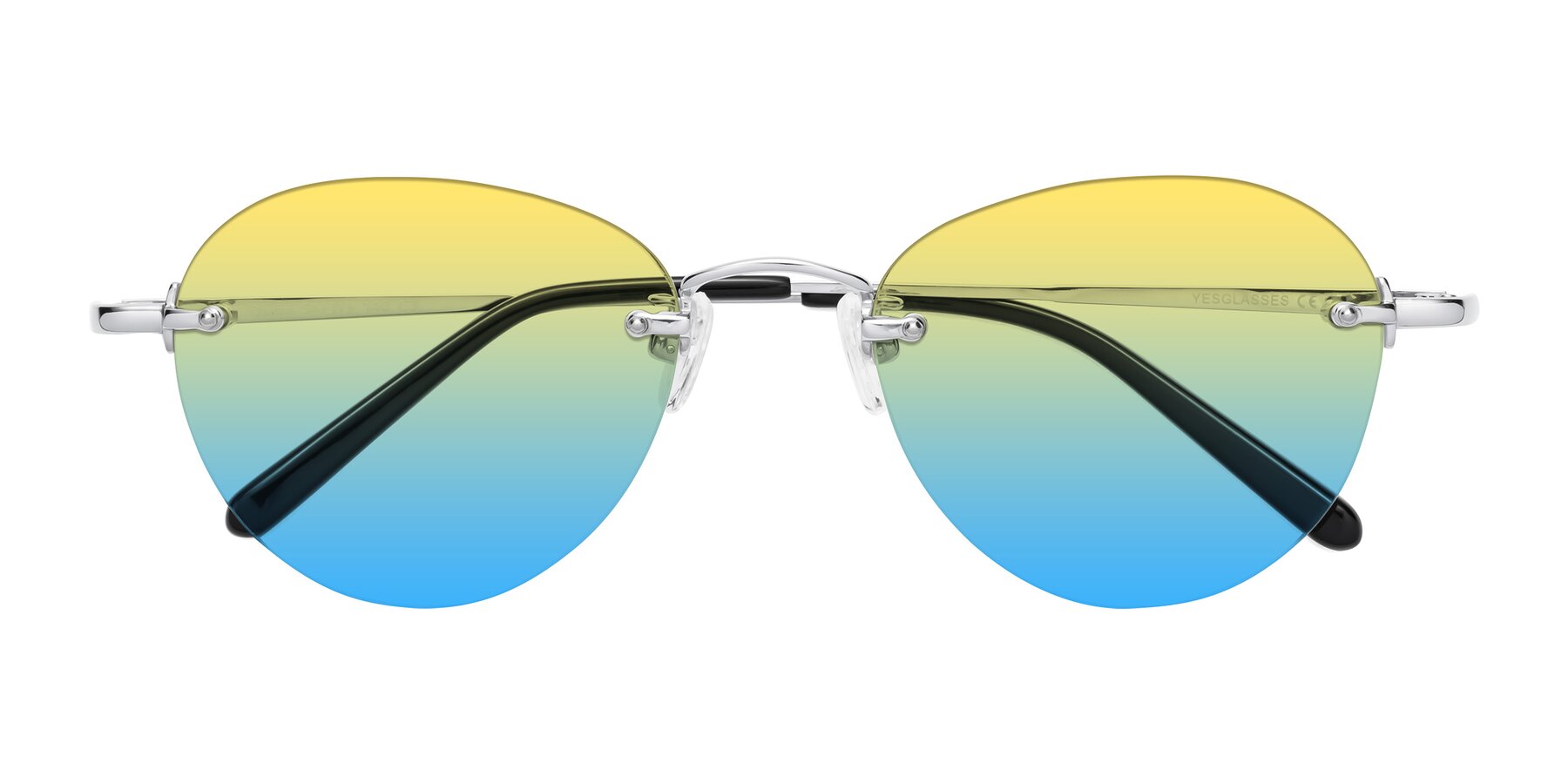 Folded Front of Quinn in Silver with Yellow / Blue Gradient Lenses