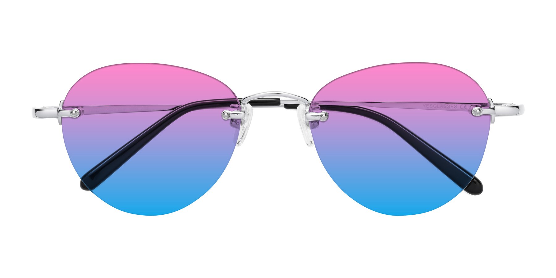 Folded Front of Quinn in Silver with Pink / Blue Gradient Lenses