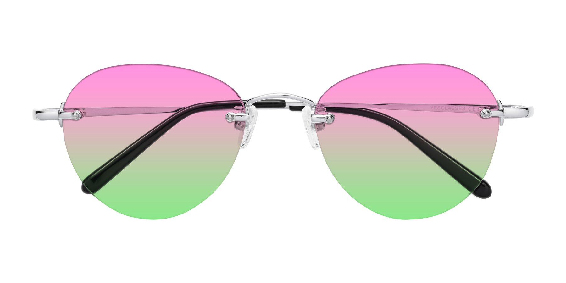 Folded Front of Quinn in Silver with Pink / Green Gradient Lenses