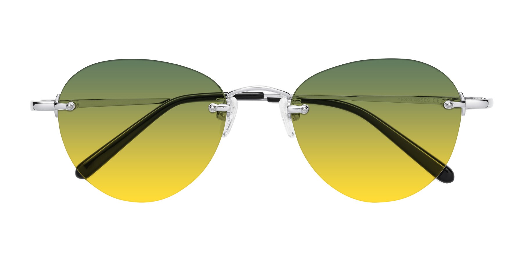 Folded Front of Quinn in Silver with Green / Yellow Gradient Lenses