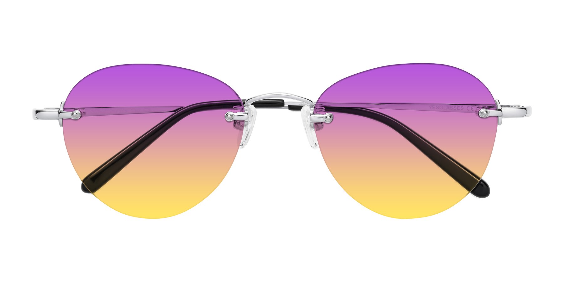 Folded Front of Quinn in Silver with Purple / Yellow Gradient Lenses