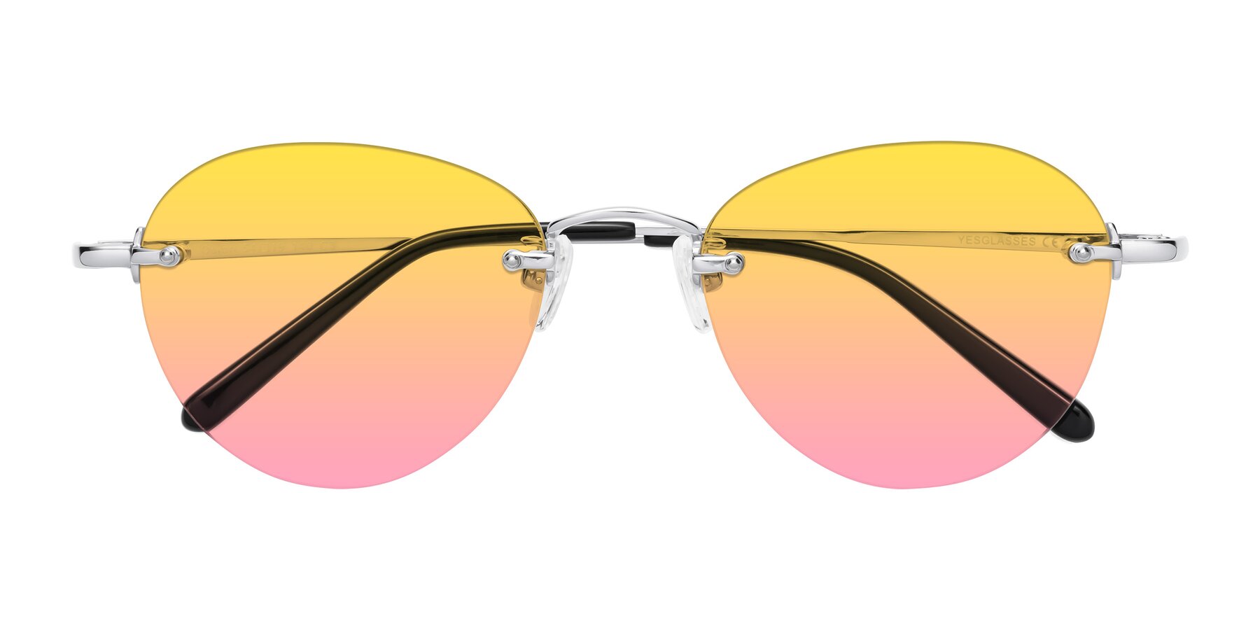 Folded Front of Quinn in Silver with Yellow / Pink Gradient Lenses