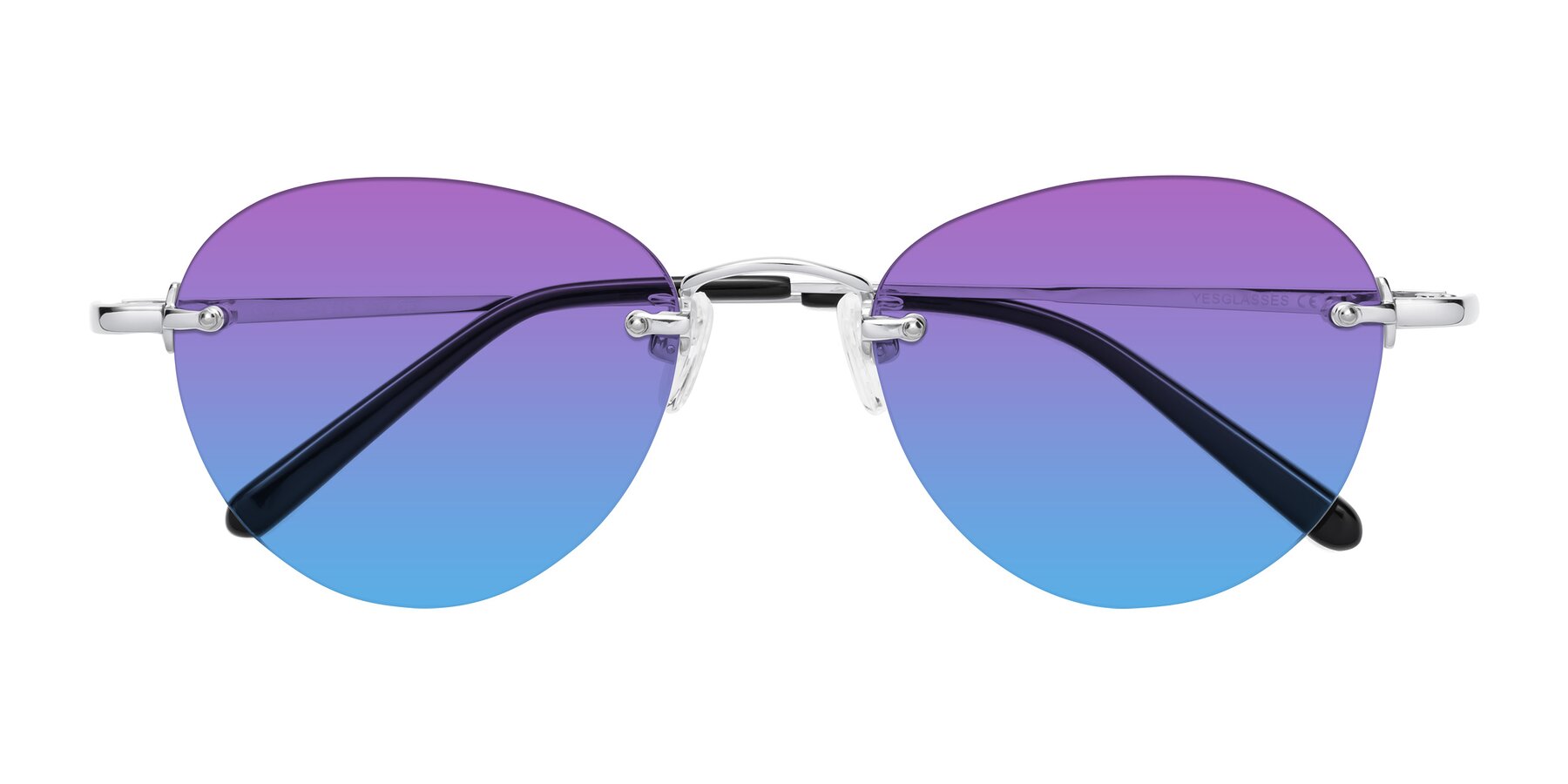 Folded Front of Quinn in Silver with Purple / Blue Gradient Lenses