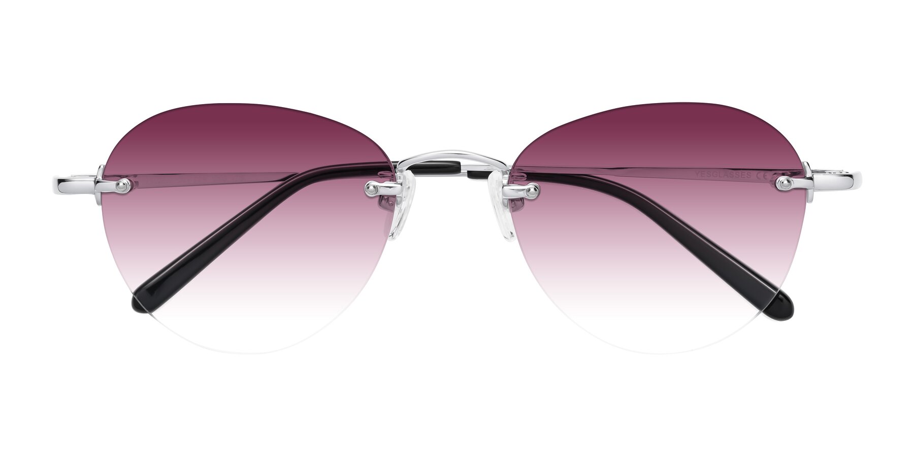 Folded Front of Quinn in Silver with Wine Gradient Lenses