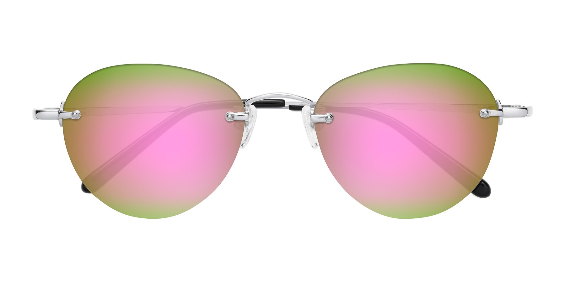 Folded Front of Quinn in Silver with Pink Mirrored Lenses