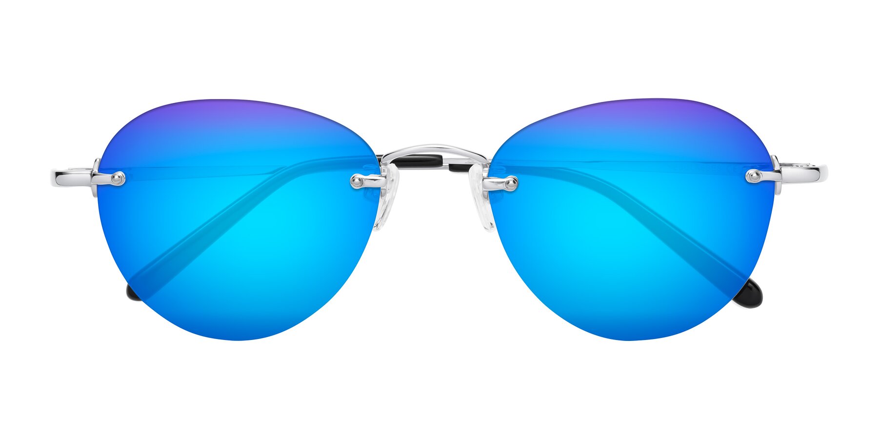 Folded Front of Quinn in Silver with Blue Mirrored Lenses