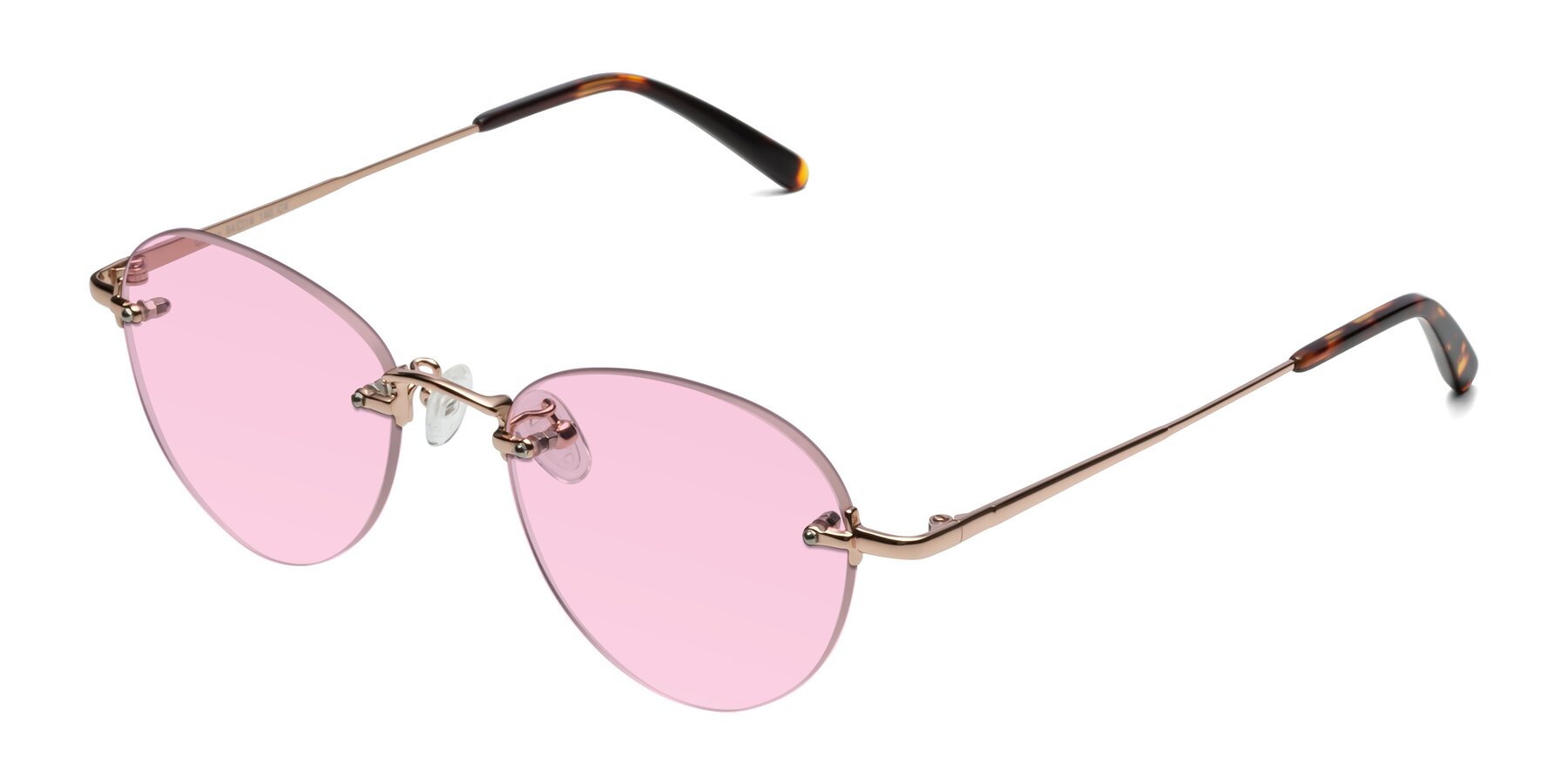 Angle of Quinn in Rose Gold with Light Pink Tinted Lenses