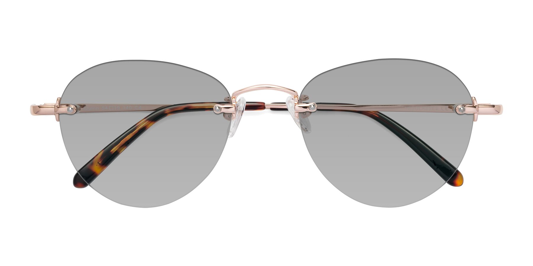 Folded Front of Quinn in Rose Gold with Light Gray Tinted Lenses