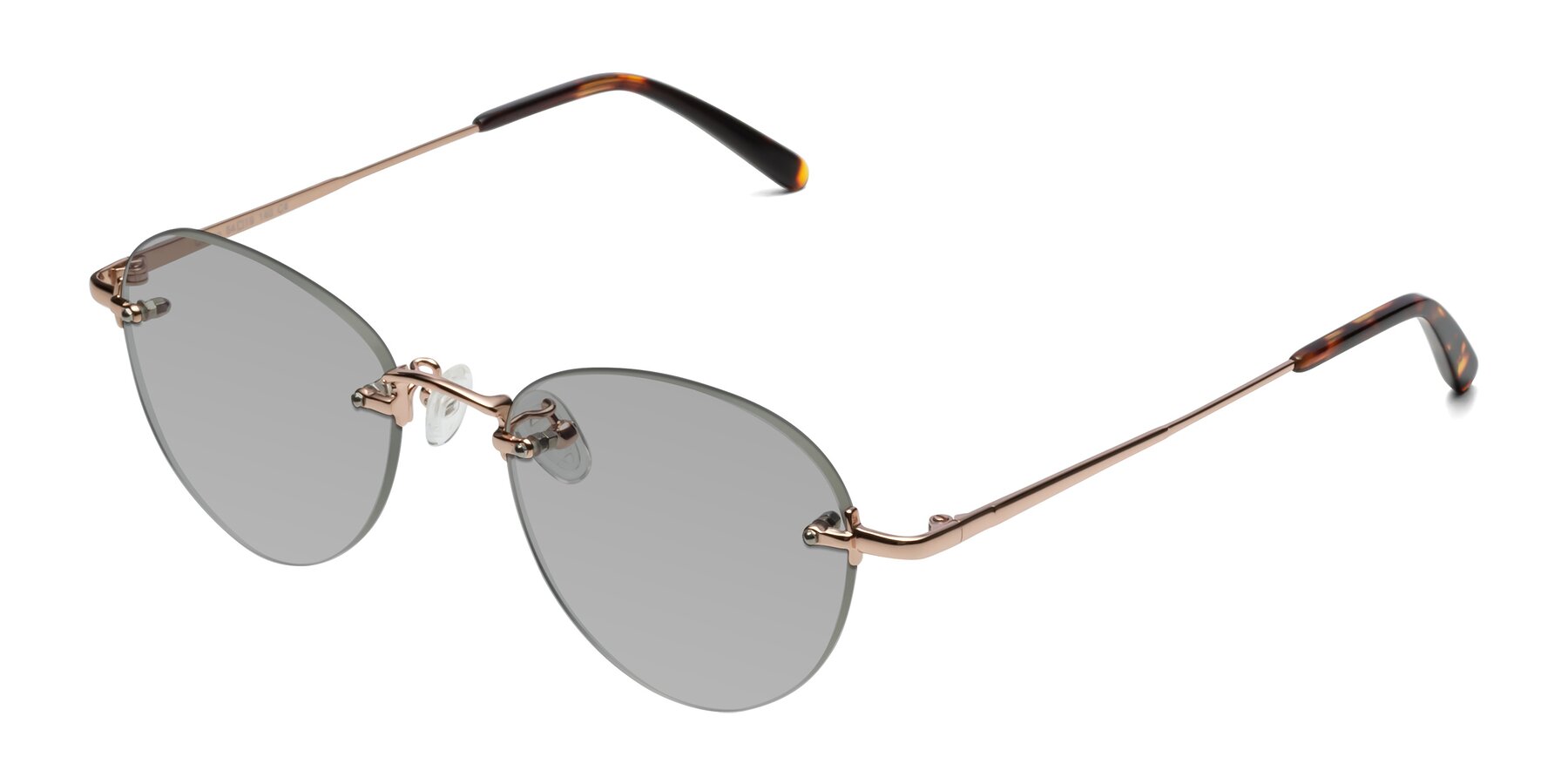 Angle of Quinn in Rose Gold with Light Gray Tinted Lenses