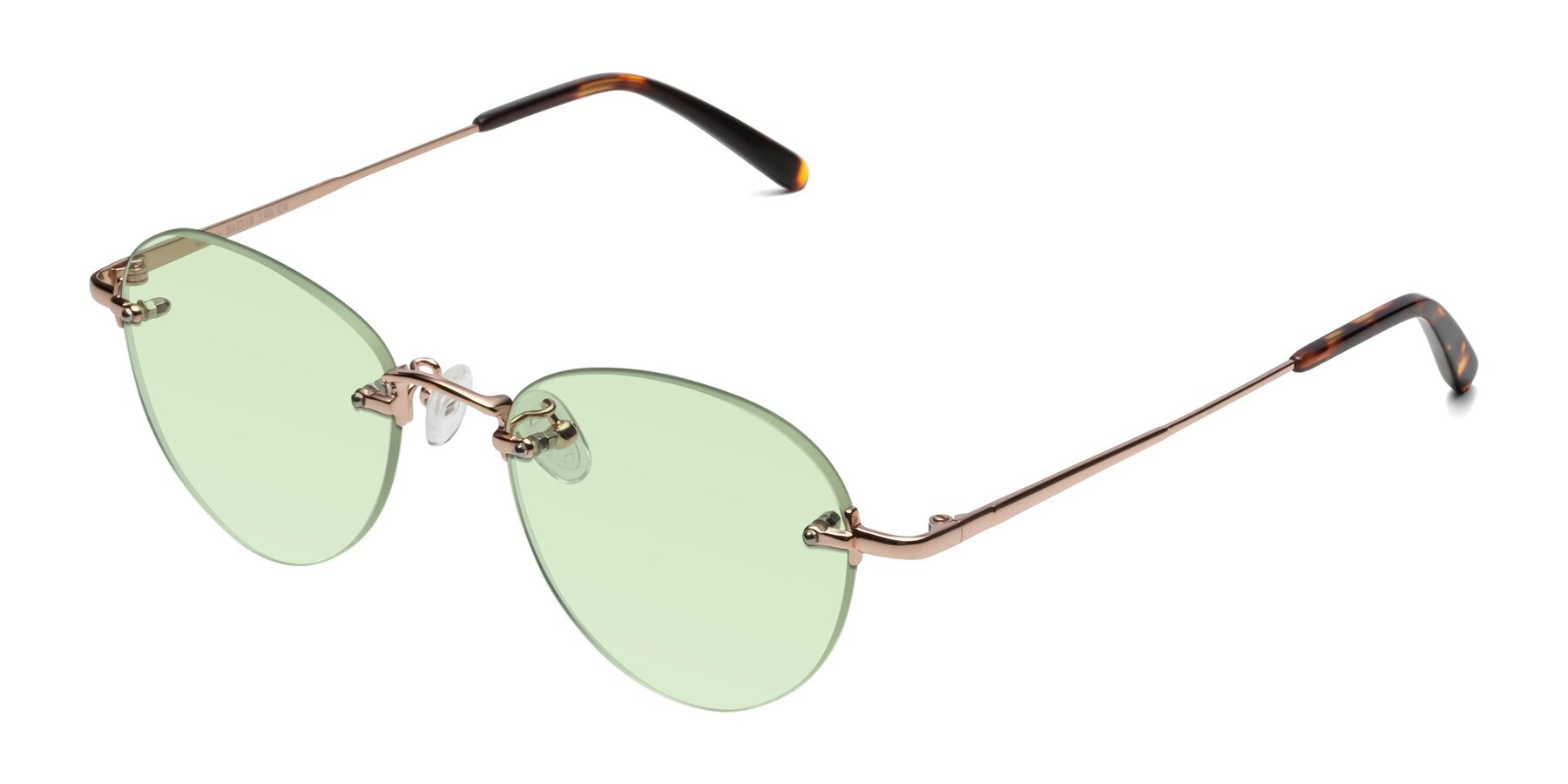 Angle of Quinn in Rose Gold with Light Green Tinted Lenses