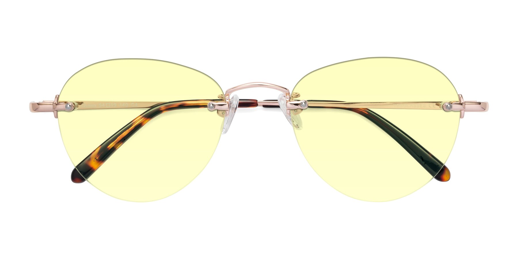 Folded Front of Quinn in Rose Gold with Light Yellow Tinted Lenses