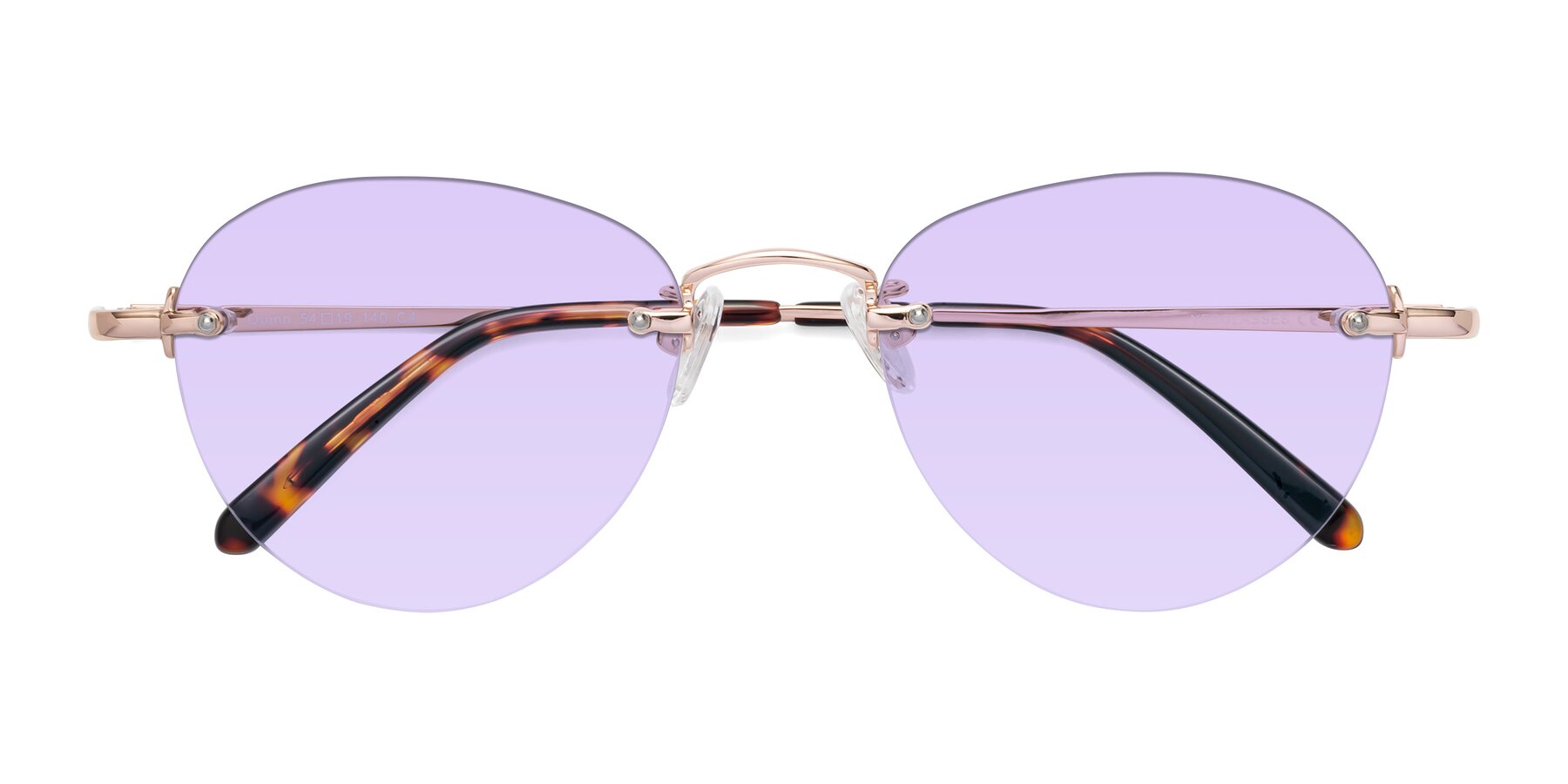 Folded Front of Quinn in Rose Gold with Light Purple Tinted Lenses