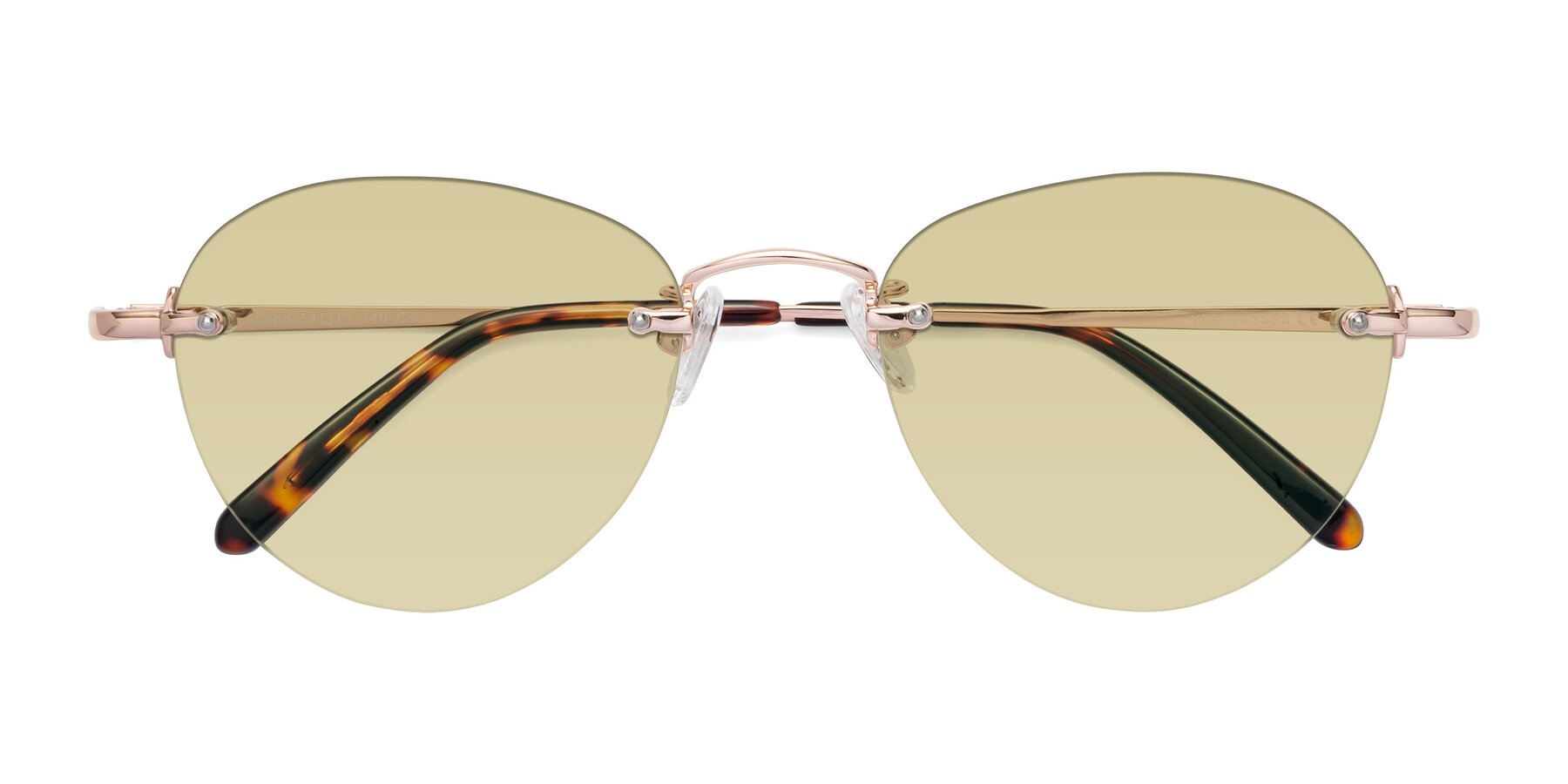 Folded Front of Quinn in Rose Gold with Light Champagne Tinted Lenses