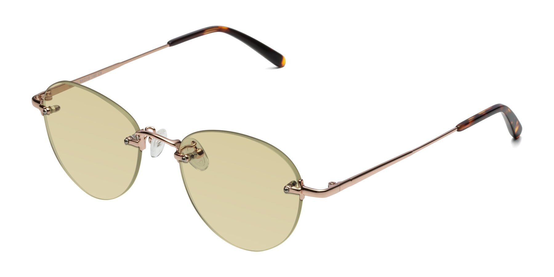 Angle of Quinn in Rose Gold with Light Champagne Tinted Lenses