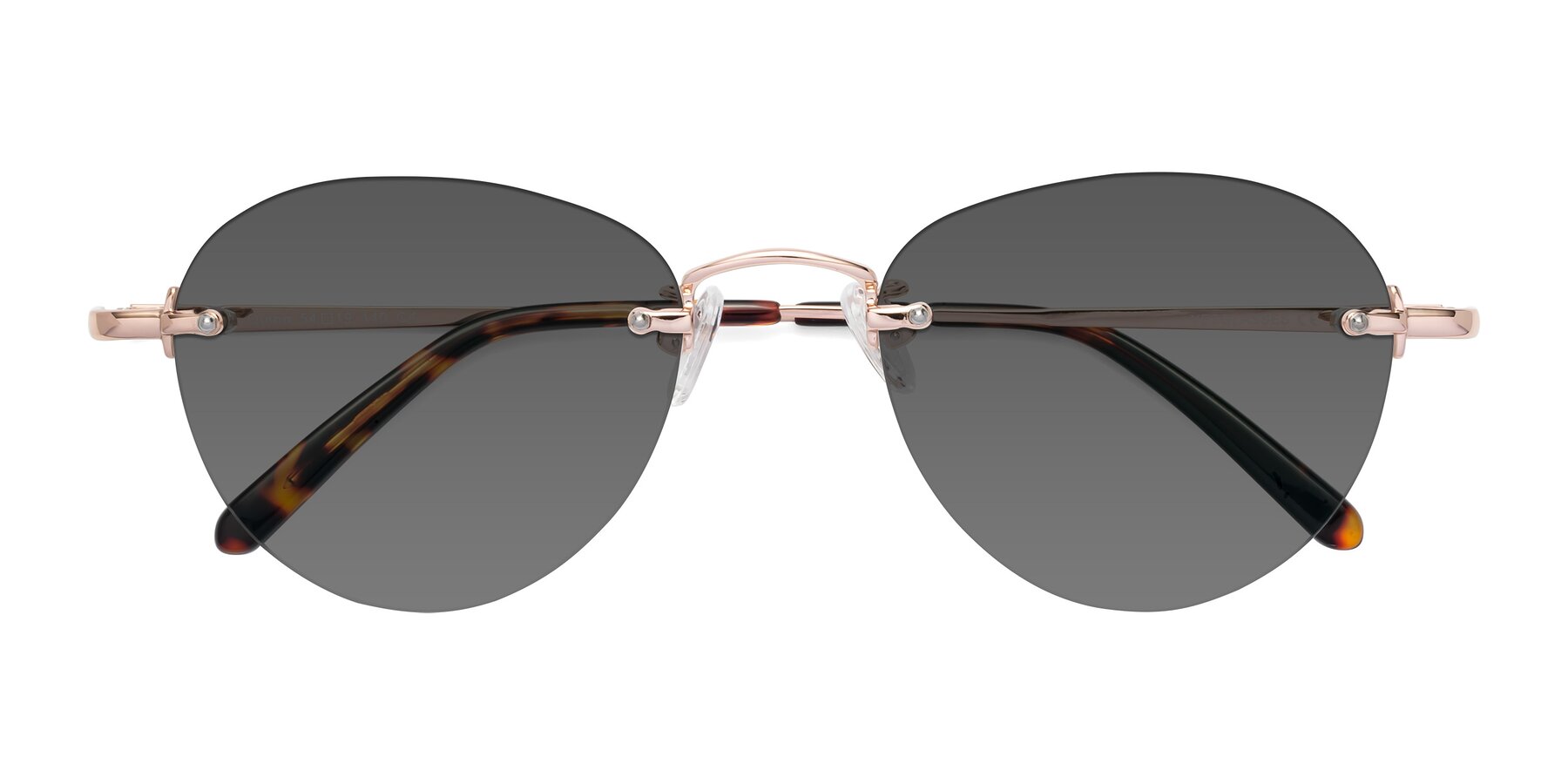 Folded Front of Quinn in Rose Gold with Medium Gray Tinted Lenses