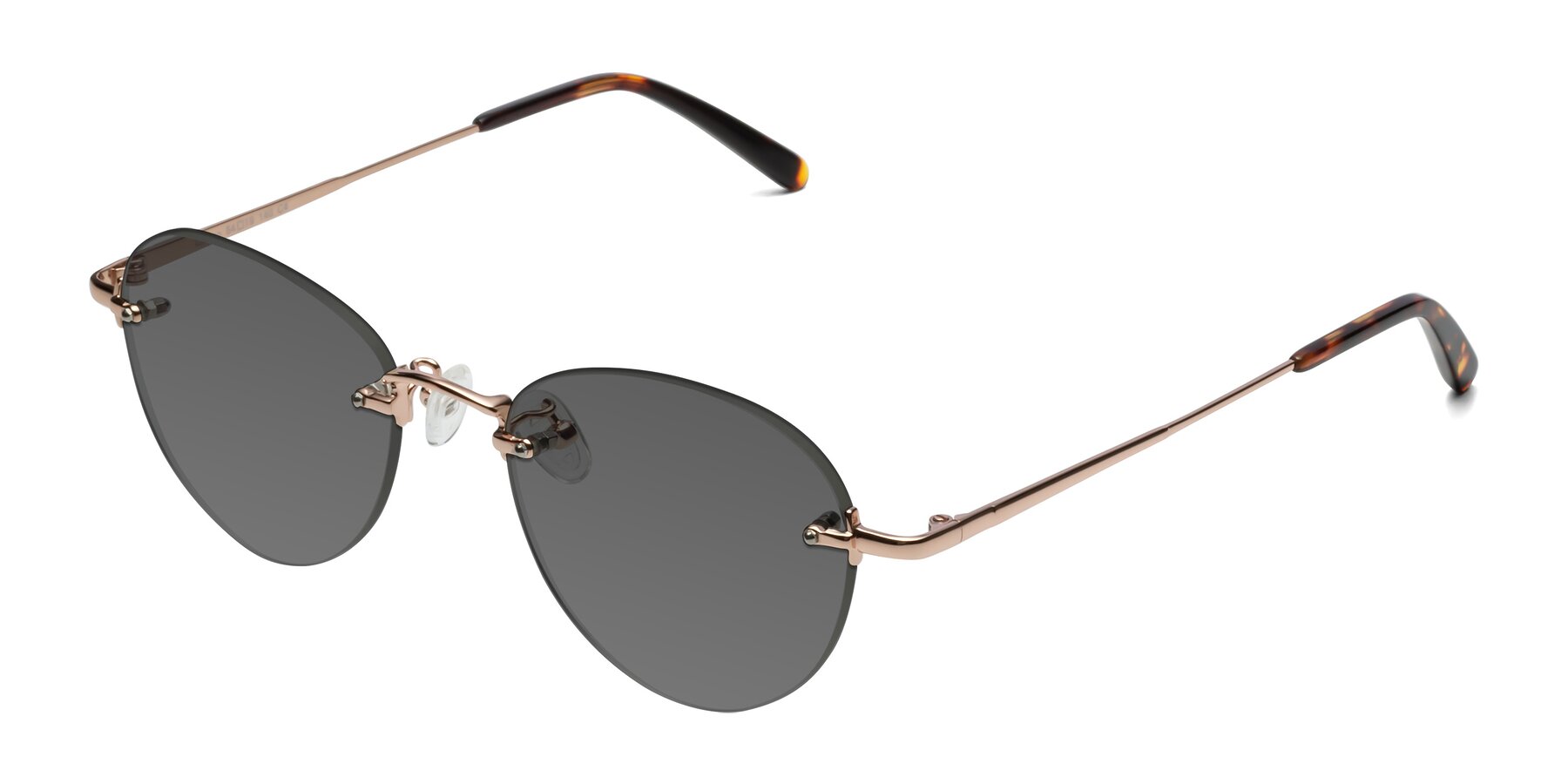 Angle of Quinn in Rose Gold with Medium Gray Tinted Lenses