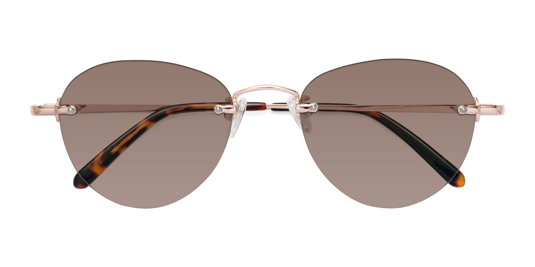 Folded Front of Quinn in Rose Gold with Medium Brown Tinted Lenses