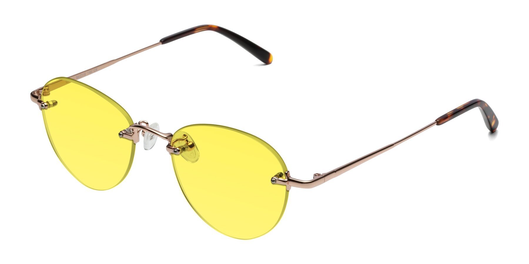 Angle of Quinn in Rose Gold with Medium Yellow Tinted Lenses