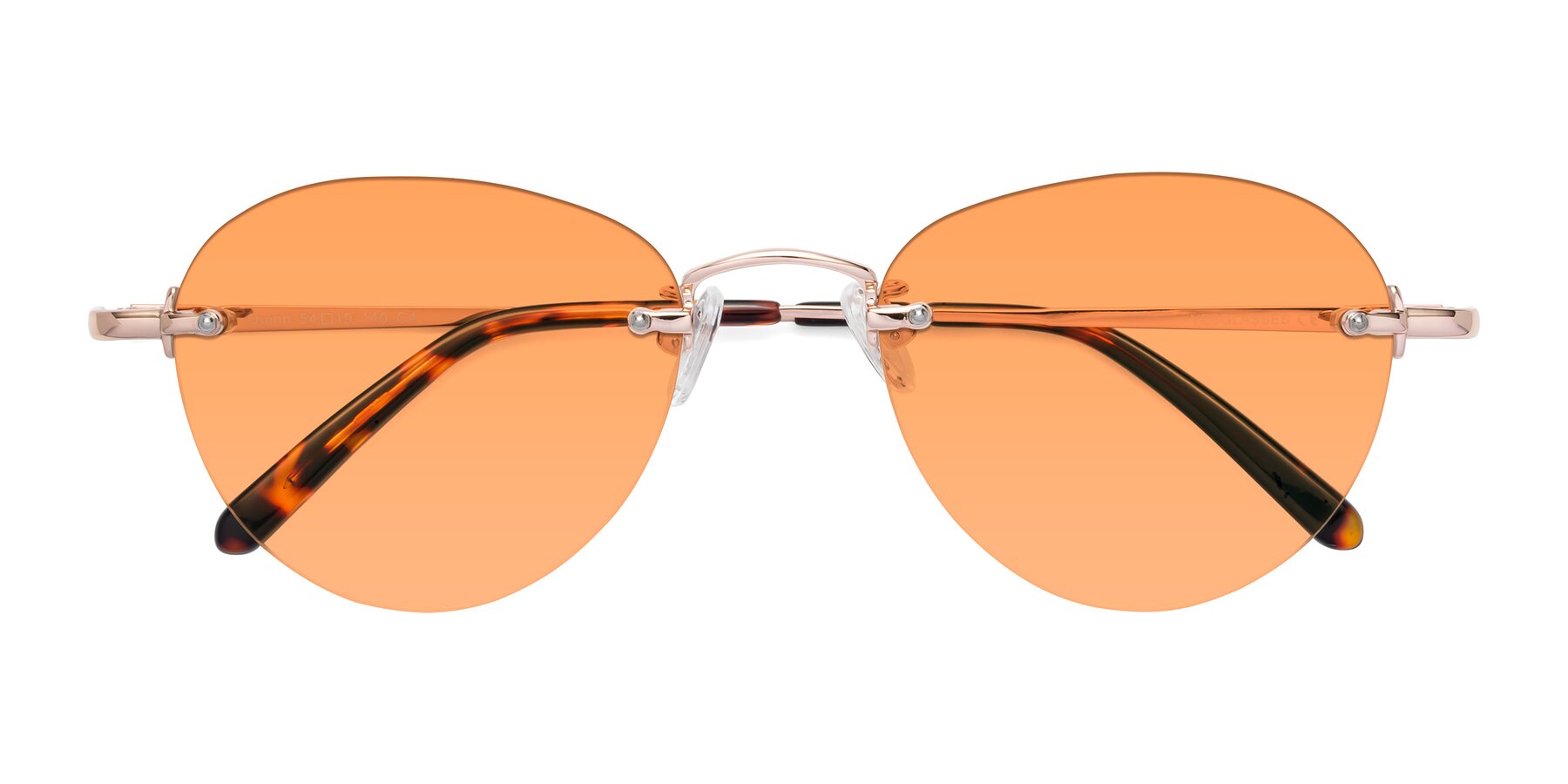 Folded Front of Quinn in Rose Gold with Medium Orange Tinted Lenses