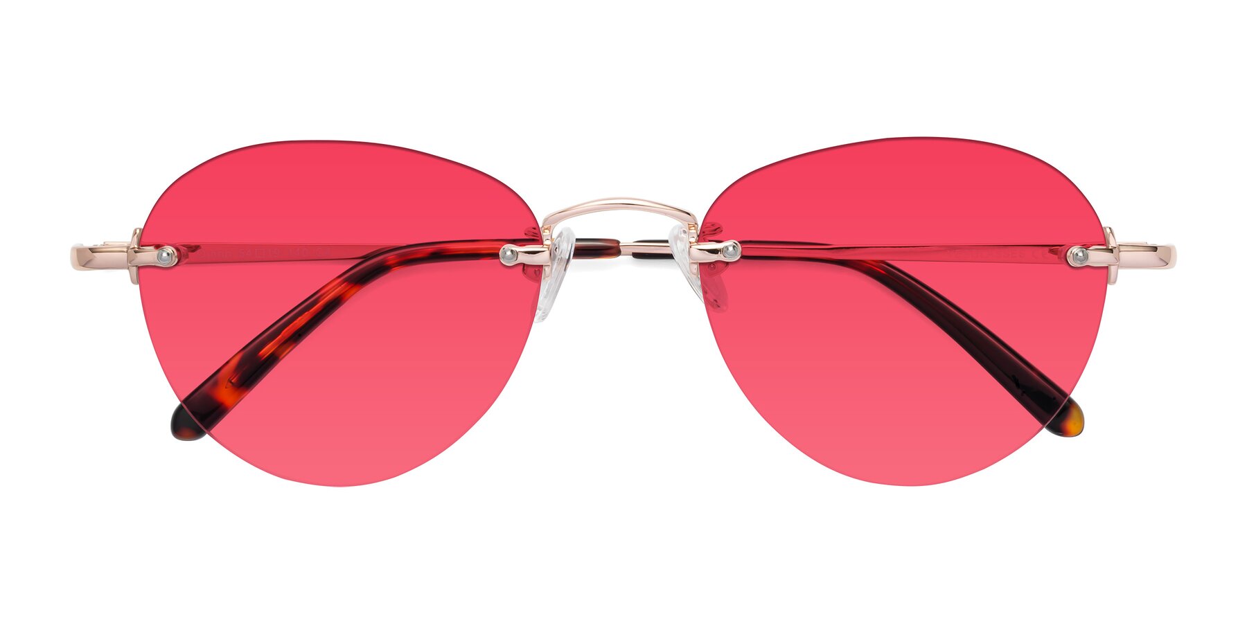 Folded Front of Quinn in Rose Gold with Red Tinted Lenses
