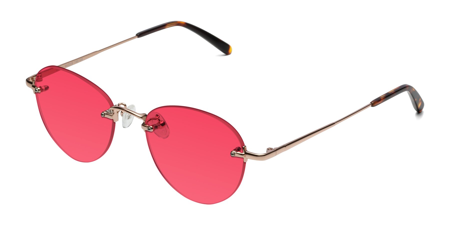 Angle of Quinn in Rose Gold with Red Tinted Lenses