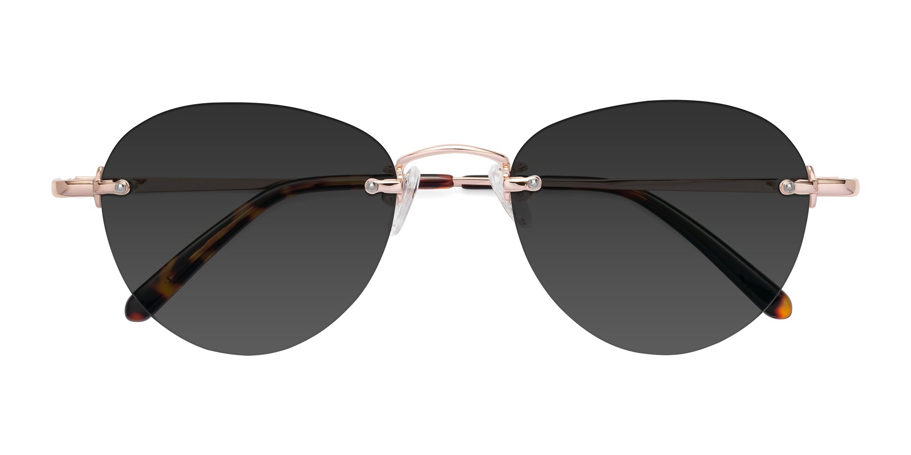 Folded Front of Quinn in Rose Gold with Gray Tinted Lenses
