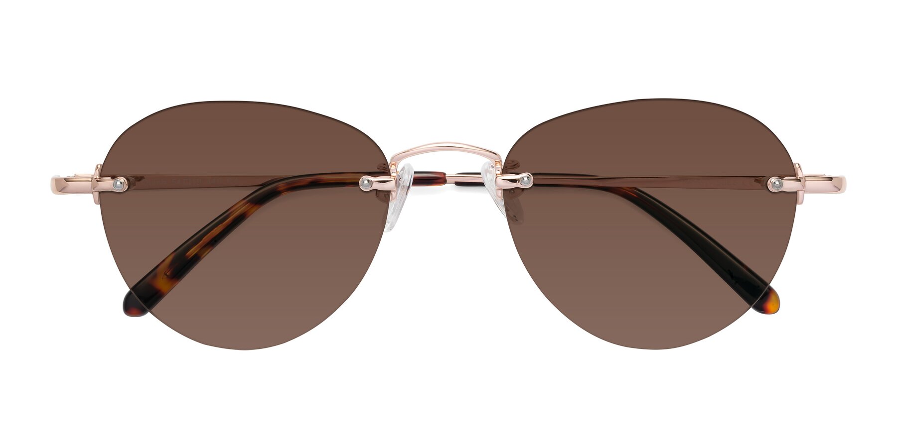 Folded Front of Quinn in Rose Gold with Brown Tinted Lenses