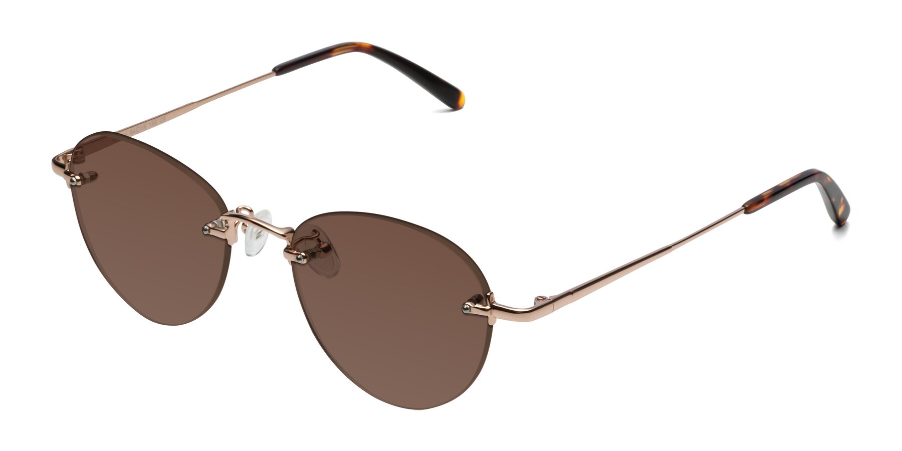 Angle of Quinn in Rose Gold with Brown Tinted Lenses